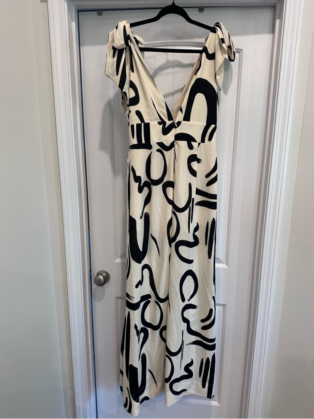 Luxxel Cream and Black Abstract Jumpsuit